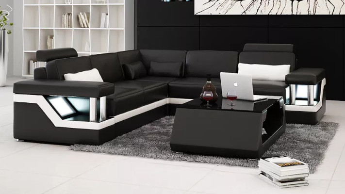 Wohnlandschaft Sofa Garnitur Eckgarnitur Ledersofa Polster Polster Couch