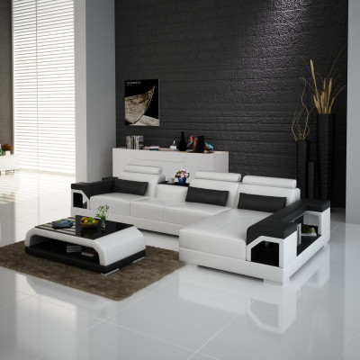 Couch Ecksofa Leder Wohnlandschaft Garnitur Design Modern Sofa L-Form mit USB
