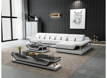 Ledersofa L-Form Couch Wohnlandschaft Ecksofa Garnitur Design Modern Sofa USB