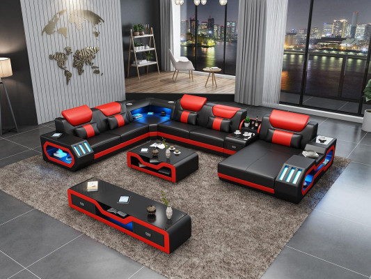 Design Big Sofa mit USB Ecksofa Couch Wohlandschaft U Form Leder Textil Ecke