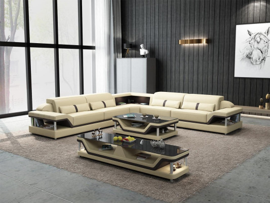 Ecksofa Schwarz mit Couchtisch 3tlg. Wohnzimmer Ledersofa Set Eckgarnitur Tisch