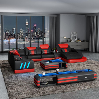 Ecksofa U-Form Couchtisch Polster Garnitur Wohnlandschaft Design Ecksofa Led