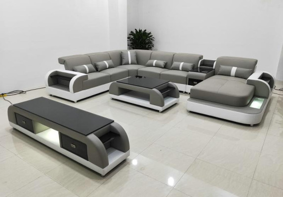 Ecksofa Polster Ecksofa U Form Couchtisch Sideboard Ledersofa Wohnlandschaft Neu