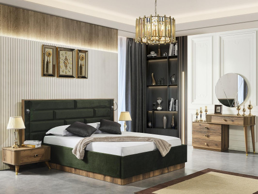 Luxuriöses Bett 2 Nachttische Schminktischl 4-teiliges Schlafzimmer Set