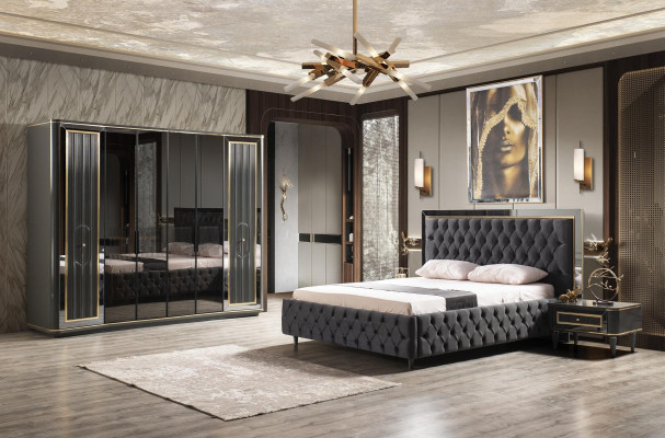 Schlafzimmer Bettdesign moderne Luxusbetten 2x Nachttische Kleiderschrank 4tlg