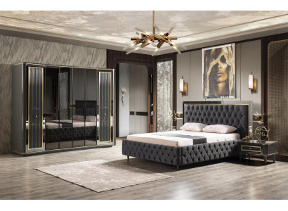 Schlafzimmer Bettdesign moderne Luxusbetten 2x Nachttische Kleiderschrank 4tlg