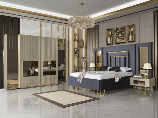 Luxus Schlafzimmer Möbel Bett + 2x Nachttisch Kleiderschrank Betten 4tlg
