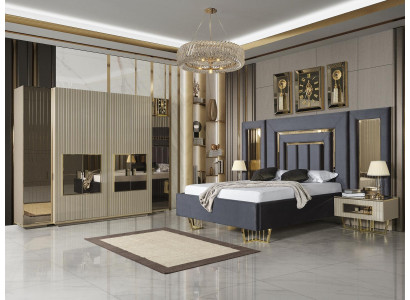 Luxus Schlafzimmer Möbel Bett + 2x Nachttisch Kleiderschrank Betten 4tlg