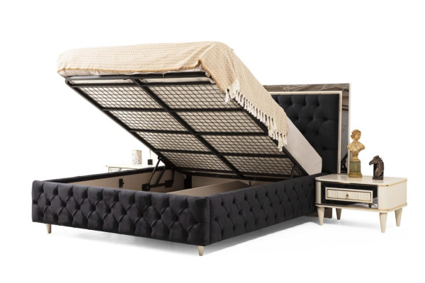 Chesterfield Bett 2x Nachttisch Kommode Spiegel Hocker Schlafzimmer Set 6tlg