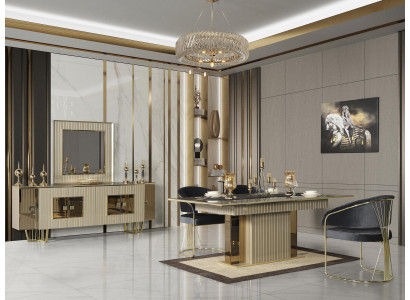 Goldenes Esszimmer Set Esstisch Essgarnitur Tisch 4x Lehnstuhl Kommode 6tlg