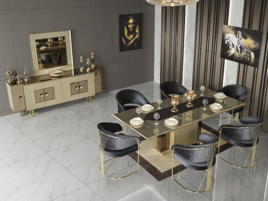 Goldenes Esszimmer Set Esstisch Essgarnitur Tisch 4x Lehnstuhl Kommode 6tlg