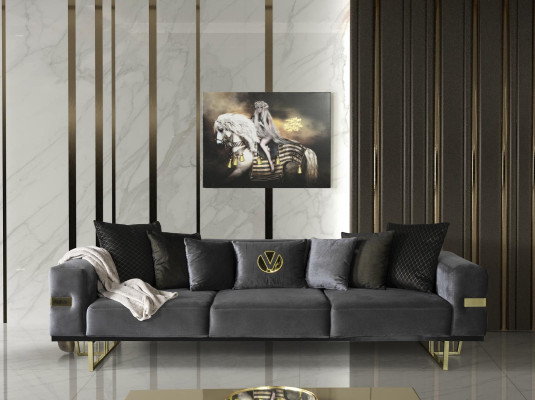 Sofa 4 Sitz Grau Sofas Stil Luxus Wohnzimmer modernes Design Stoff Polsterung