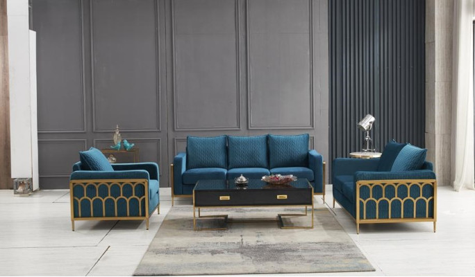 Blaue Edelstahl Sofagarnitur 3+2 Sitzer Polstercouchen Moderne Wohnzimmer Sofas