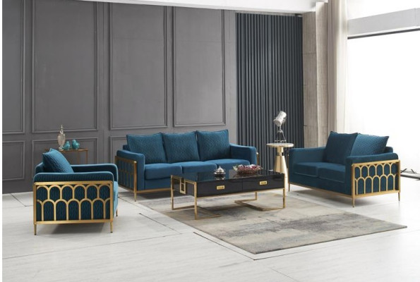 Blaue Edelstahl Sofagarnitur 3+2 Sitzer Polstercouchen Moderne Wohnzimmer Sofas