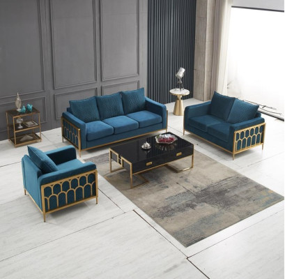 Blaue Edelstahl Sofagarnitur 3+2 Sitzer Polstercouchen Moderne Wohnzimmer Sofas