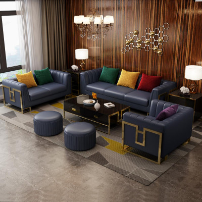 Blaue Sofagarnitur Leder 3+2 Sitzer Set Polstersofas Wohnzimmer Couchen