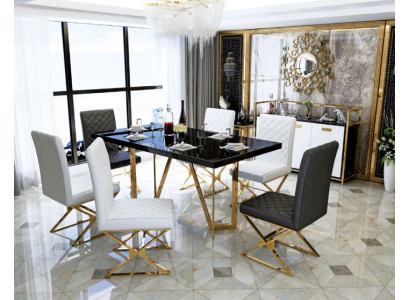 Moderne Esstisch Garnitur Edelstahl Möbel Tisch Glas 6x Lehnstuhl Stuhl