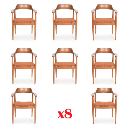Set 8 Sessel Stuhl Design Holz Stoff Polster Stühle Esszimmer Textil