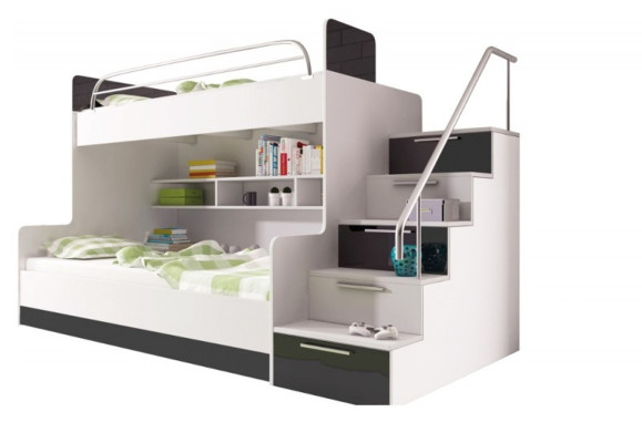 Schwarz Doppelstockbett Etagen Bett Kinderzimmer Betten Hochbett Hochglanz Möbel