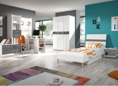 Bett + Nachttisch Schlafzimmer Jugendzimmer Kinderzimmer Set Möbel Schwarz 2tlg.