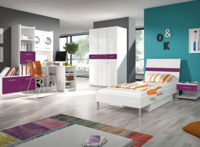 Bett + Nachttisch Schlafzimmer Jugendzimmer Kinderzimmer Set Möbel Lila 2tlg.