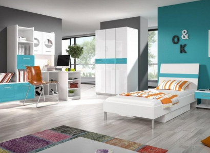 Bett + Nachttisch Schlafzimmer Jugendzimmer Kinderzimmer Set Möbel Blau 2tlg.