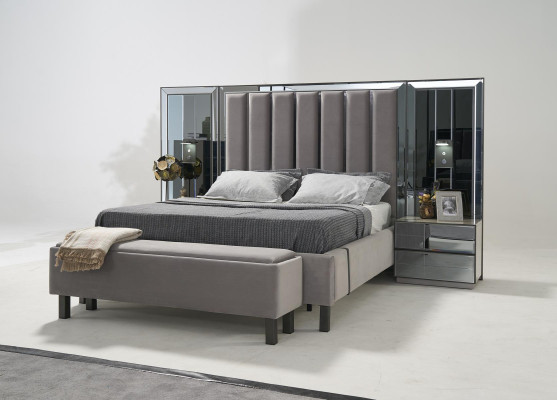 Schlafzimmer Set Bett 2x Nachttisch Hocker Doppel Betten Polster Möbel 4tlg. Neu