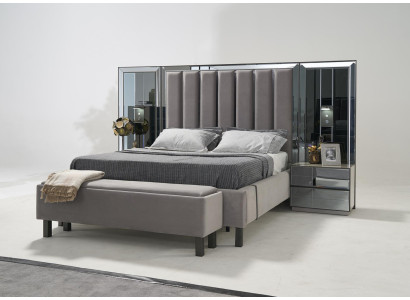 Schlafzimmer Set Bett 2x Nachttisch Hocker Doppel Betten Polster Möbel 4tlg. Neu