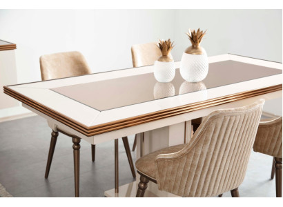 Luxus Esstisch Tisch Beige Glastisch Holztisch Designer Tischer Küche