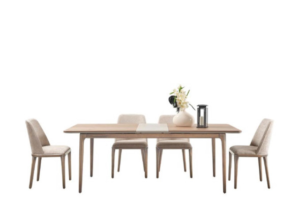 Essgruppe Esstisch 4 Stühle Sideboard Spiegel Modern 7tlg Holz Beige