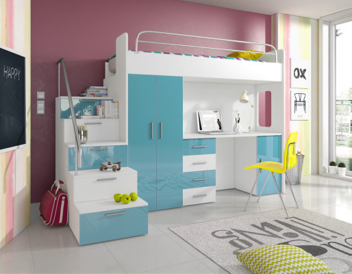 Jugendbett Komplett Schlafzimmer Design Kinder Bett Betten Schrank Tisch GRAU