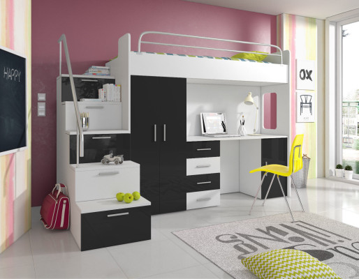 Doppelstockbett Etagenbett Doppelbett Jugend Bett Betten mit Schrank Tisch Neu!