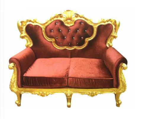 Schickes 2-Sitzer-Sofa mit einer leuchtenden Farbkombination aus edlem Rot und glänzendem Goldton im Barockstil  