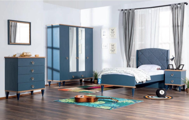 Kinderzimmer Jugendzimmer Schlafzimmer Möbel Komplett Set Modern Blaues 4tlg.