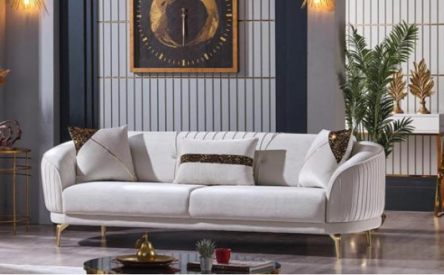 Weißer Edelstahl Dreisitzer Wohnzimmermöbel Polstersofas Luxus Möbel Sofa Samt