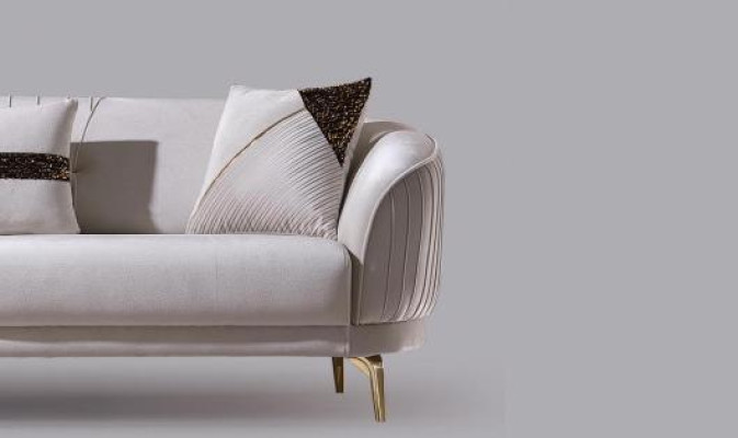 Weißer Edelstahl Dreisitzer Wohnzimmermöbel Polstersofas Luxus Möbel Sofa Samt