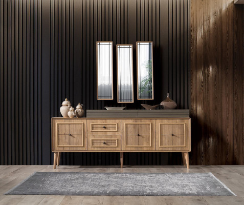 Design 9tlg. Esszimmer set Esstisch + 4x Stühle + Sideboard + 3x Spiegel Modern