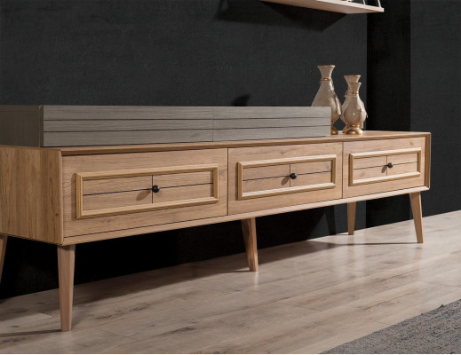 Wohnwand TV Ständer Wandschrank RTV Lowboard Braun Holz Sideboard Moderne