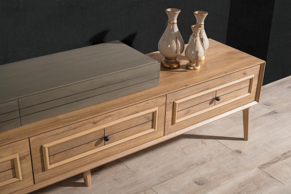 Wohnwand TV Ständer Wandschrank RTV Lowboard Braun Holz Sideboard Moderne