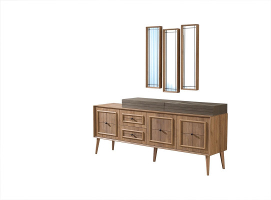 Luxus Anrichte Sideboard mit 3x Spiegel Holzschrank Kommode Schrank Holz Braun