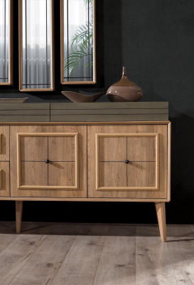 Luxus Anrichte Sideboard mit 3x Spiegel Holzschrank Kommode Schrank Holz Braun