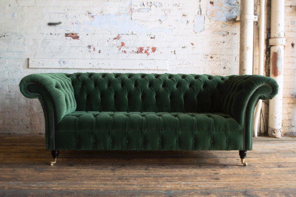 Klassische Chesterfield Design Couch 3 Sitzer Sofa Couch Samt Leder big grün neu