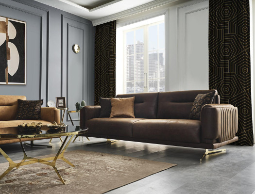 Viersitzer Sofa 4 Sitzer Sofas Kunstleder Braun Wohnzimmer Luxus