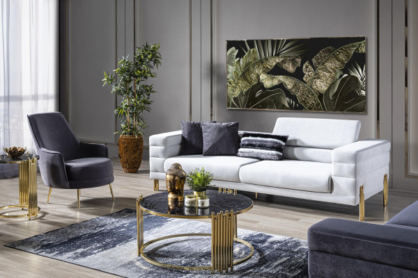 Viersitzer Sofa 4 Sitzer Sofas Stoff Weiß Wohnzimmer Luxus Modern Sitz