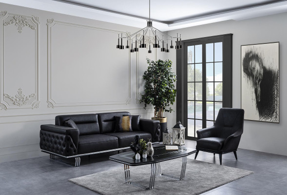 Luxus Sessel Ohrensessel Cocktailsessel Kunstleder Polyester Schwarz