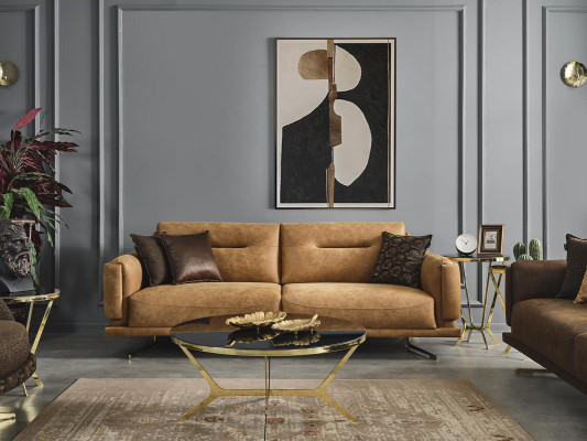 Sofagarnitur Komplette Sofa 431 Sitz Sessel Kunstleder Braun Set 3tlg