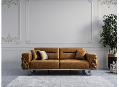 Viersitzer Sofa 4 Sitzer Sofas Kunstleder Braun Wohnzimmer Luxus