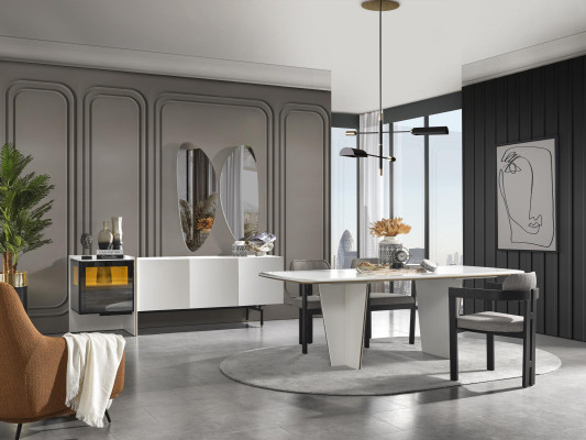 Essgruppe Garnitur Esszimmer Esstisch Luxus Stühle Essecke 9tlg Weiß