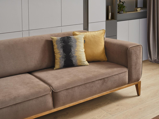 Sofagarnitur Sofa 4 Sitzer Sessel Gelb Stoff Btaun Modern Viersitzer