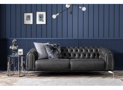 Schwarzes gerades Viersitzer-Sofa im Chesterfield-Stil für das Wohnzimmer